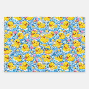 Kawaii Rubber Duck Pattern with Playful Aquatic El Wrapping Paper Sheet