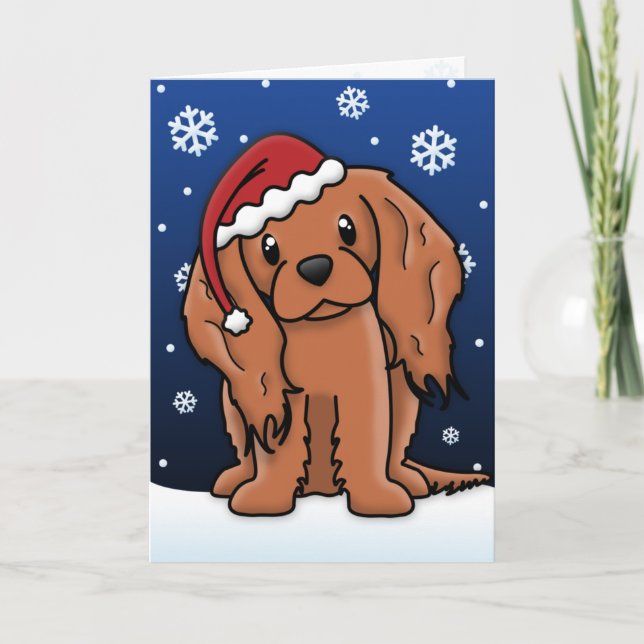 Kawaii Ruby Cavalier Spaniel Christmas Card (Front)