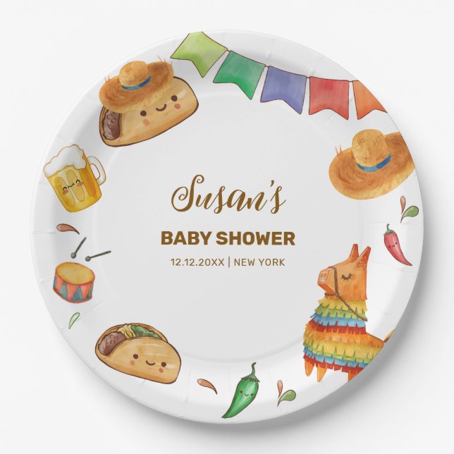 Kawaii Rustic Fiesta Taco Bout A Baby Shower  Paper Plate (Front)