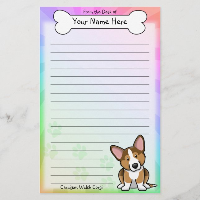 Kawaii Sable Cardigan Welsh Corgi Stationery (Front)