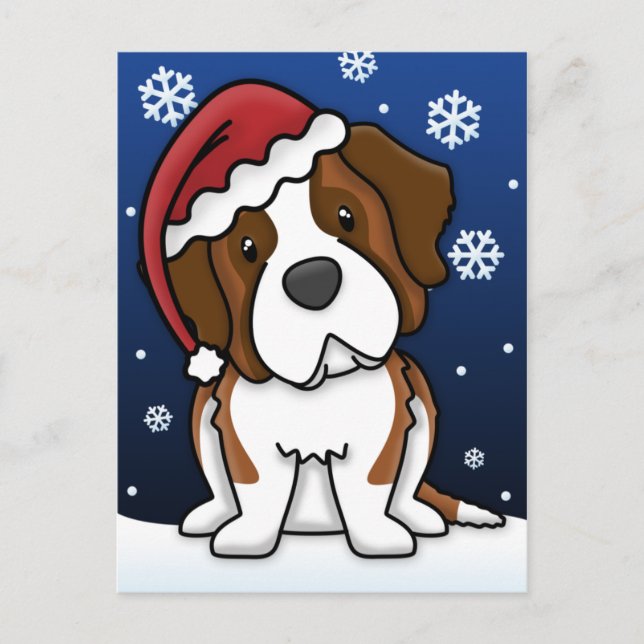 Kawaii Saint Bernard Christmas Postcard (Front)