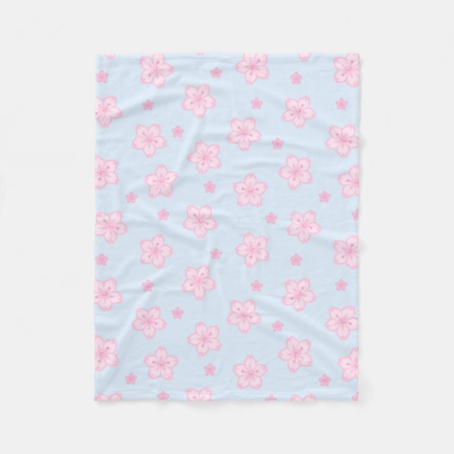Kawaii Sakura Cherry Blossoms Fleece Blanket (Front)