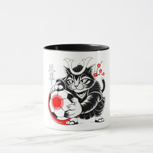 Kawaii Samurai Cat Soccer Gift for Anime Fans  Mug (Center)