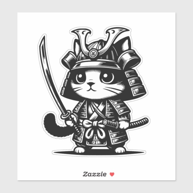 Kawaii Samurai Cat Sticker – Cute Design (Sheet)
