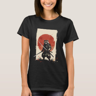 Kawaii Samurai Racoon Warrior Japan Sun Katana T-Shirt