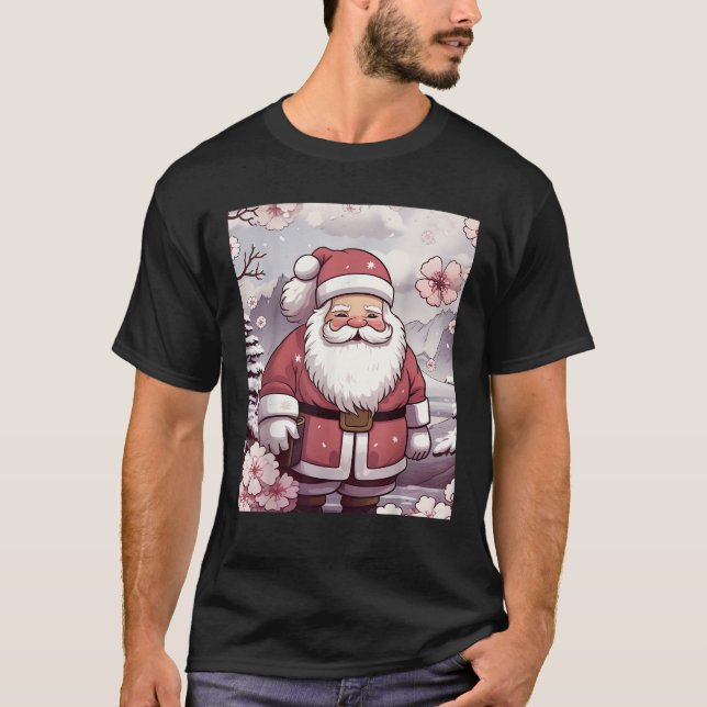 Kawaii Santa Claus Christmas Snowy Cherry Blossom  T-Shirt (Front)