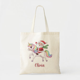 Kawaii Santa Claus Riding Rainbow Unicorn Tote Bag