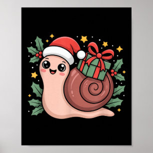 Kawaii Santa Snail With Wrapped Box And Holly Star Poster