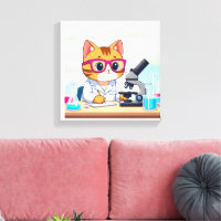 Kawaii Scientist Cat – Cute Cartoon Lab Canvas Art