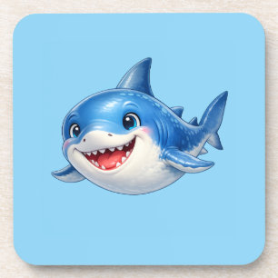 Kawaii Shark Swimming Joyfully in a Whimsical Sea  Coaster