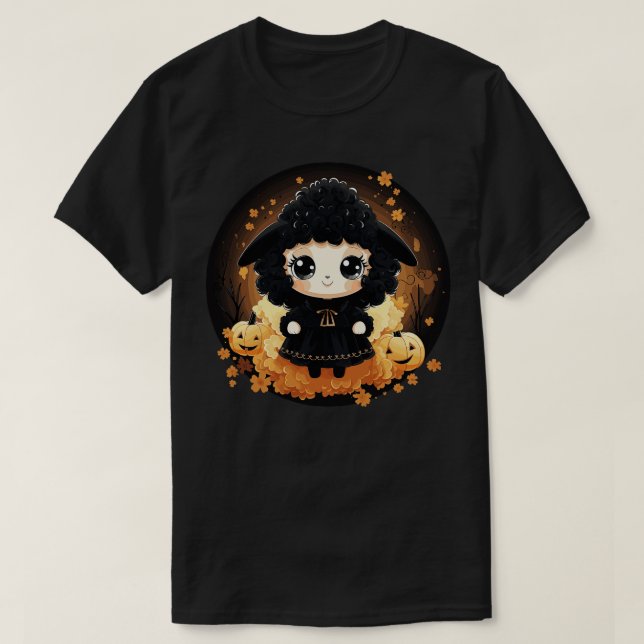 kawaii Sheep dressed in a Halloween costume and pu T-Shirt (Design Front)