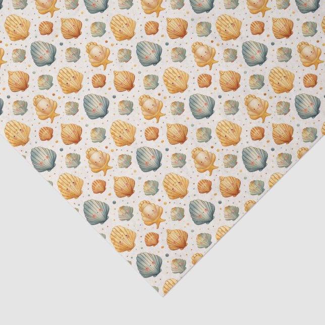 Kawaii Shells Yellow and Blue Tissue Paper (Detail)