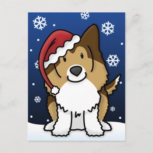 Kawaii Shetland Sheepdog Christmas Postcard (Front)