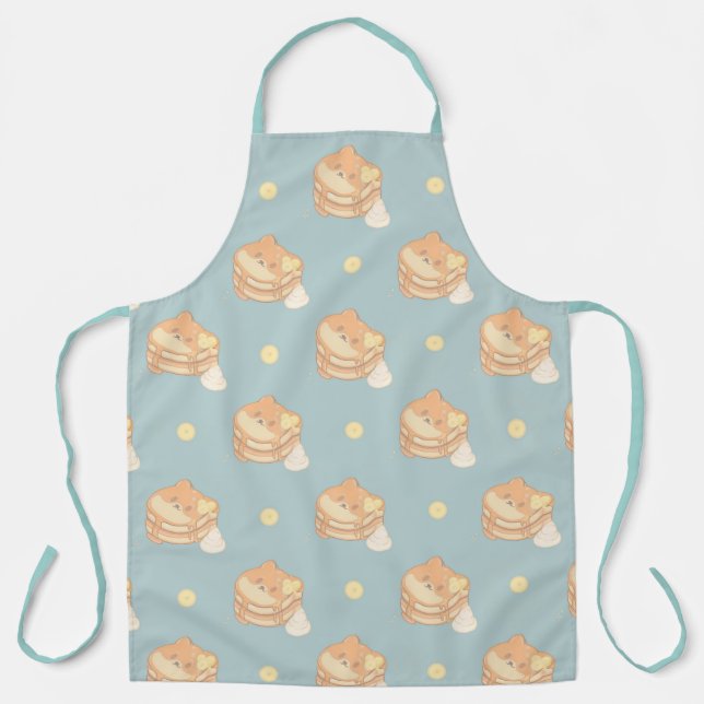 Kawaii Shiba Inu Pancake Desserts Apron - Blue (Front)