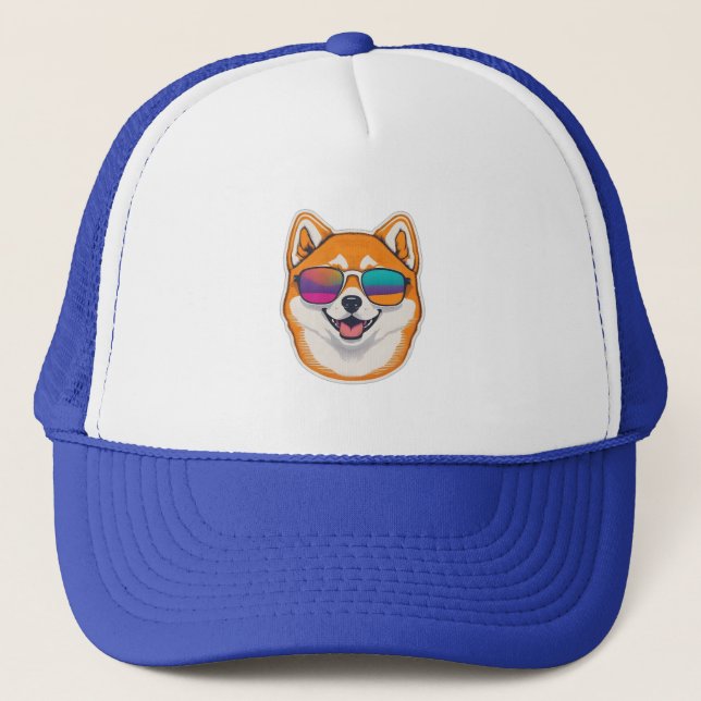 Kawaii Shiba Inu With Sunglasses Trucker Hat (Front)