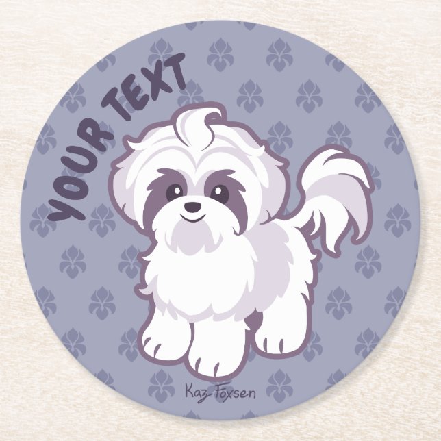 Kawaii Shih Tzu Round Paper Coaster (Front)