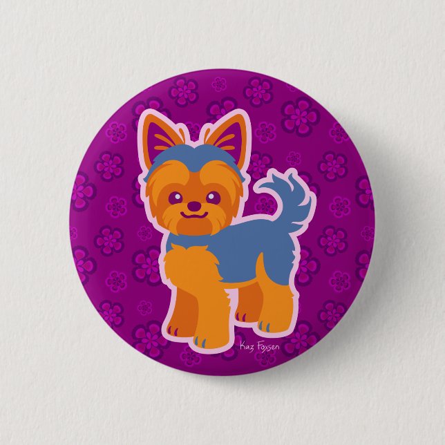 Kawaii Short Hair Yorkie Cartoon Dog 6 Cm Round Badge (Front)