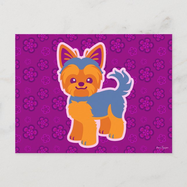 Kawaii Short Hair Yorkie Cartoon Dog Postcard (Front)