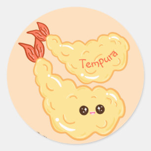 Kawaii Shrimp Tempura Drawing Japanese Classic Round Sticker