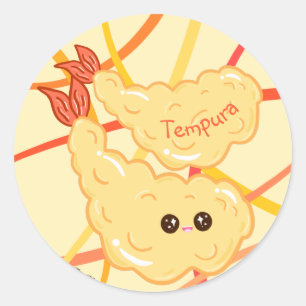Kawaii Shrimp Tempura Drawing Japanese Stripes Classic Round Sticker