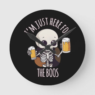 Kawaii Skeleton Halloween Oktoberfest Round Clock