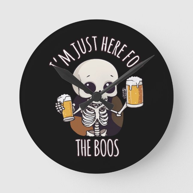 Kawaii Skeleton Halloween Oktoberfest Round Clock (Front)