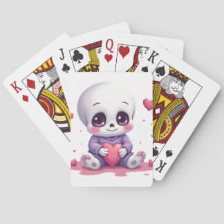 Kawaii Skeleton Holding Heart Playing Cards