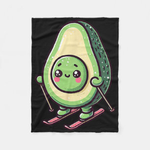 Kawaii Skiing Avocado Funny Snow Slopes Rider Fleece Blanket