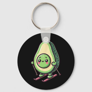 Kawaii Skiing Avocado Funny Snow Slopes Rider Key Ring