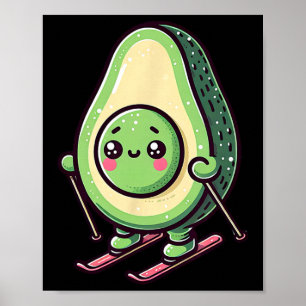 Kawaii Skiing Avocado Funny Snow Slopes Rider  Poster