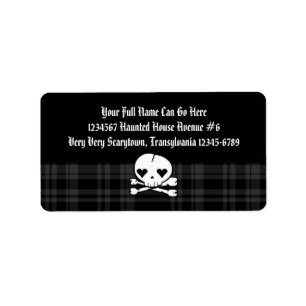 Kawaii Skull & Black Plaid Label