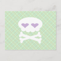 Kawaii Skull Crossbones on Punky Green Plaid