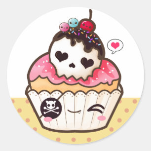 Kawaii skull cupcake classic round sticker