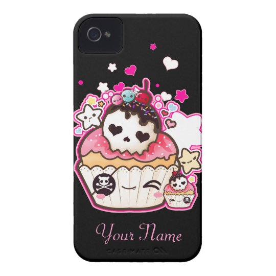 Kawaii skull cupcake with stars and hearts iPhone 4 cover
