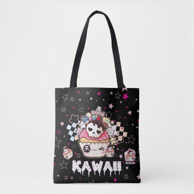 Kawaii skull cupcakes tote bag (Front)
