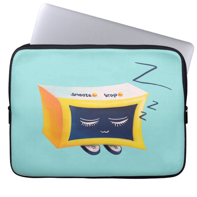 Kawaii Sleeping Alarm Clock Character Laptop Sleeve (Front)