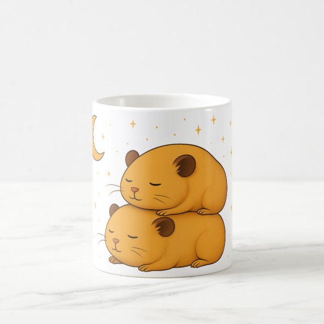 Kawaii sleepy dreamy cosy cartoon hamster moon  coffee mug (Center)