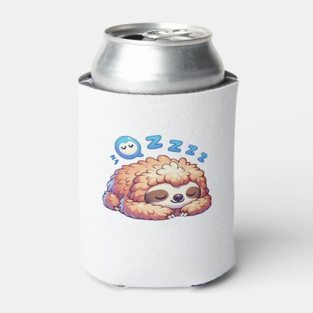 Kawaii Sleepy Sloth Napping Zzz Funny Lazy Animal  Can Cooler (Can Front)