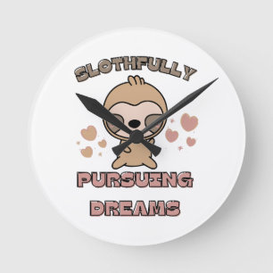 Kawaii Sloth Animal Pun Round Clock