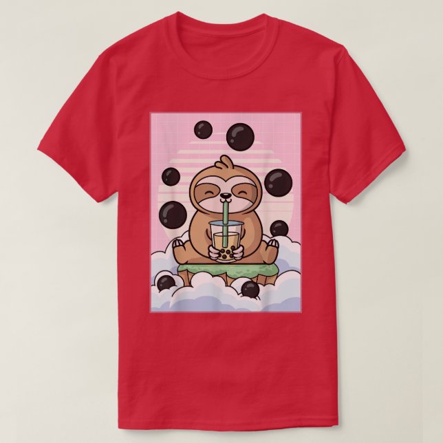Kawaii Sloth Bubble Boba Milk Tea Japanese Aesthet T-Shirt (Design Front)