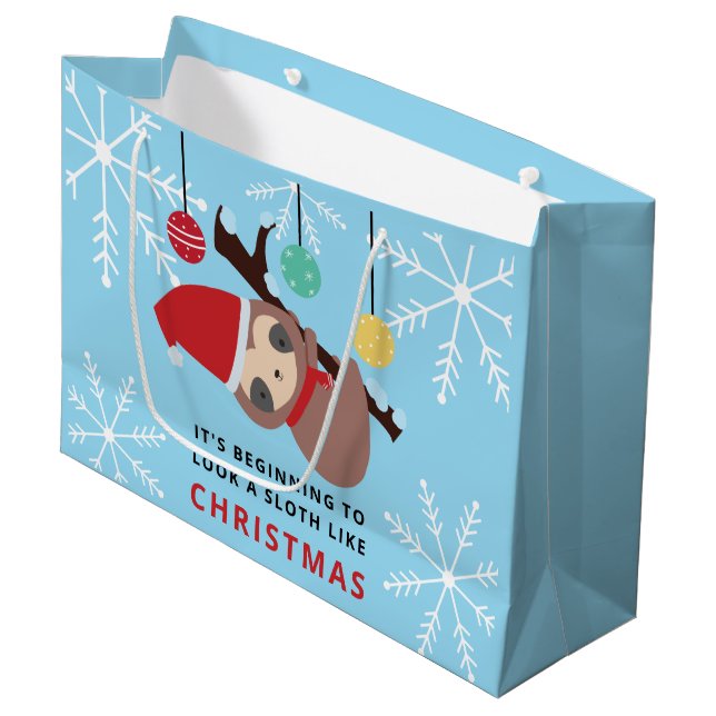 Kawaii Sloth Christmas Punny Holiday Winter Cute Large Gift Bag (Front Angled)