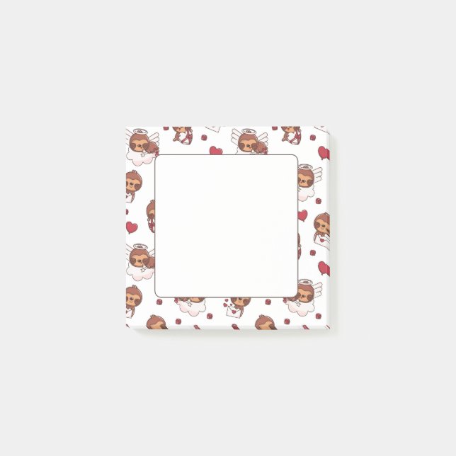 Kawaii Sloth Cupid Pattern Post-it Notes (Front)