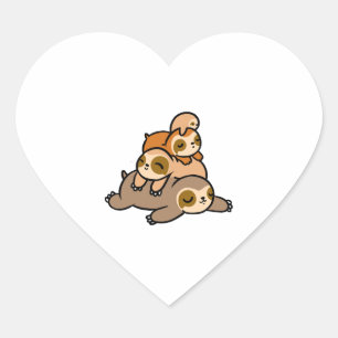 Kawaii Sloth Pile Heart Sticker