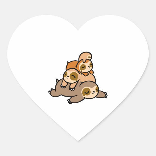 Kawaii Sloth Pile Heart Sticker (Front)