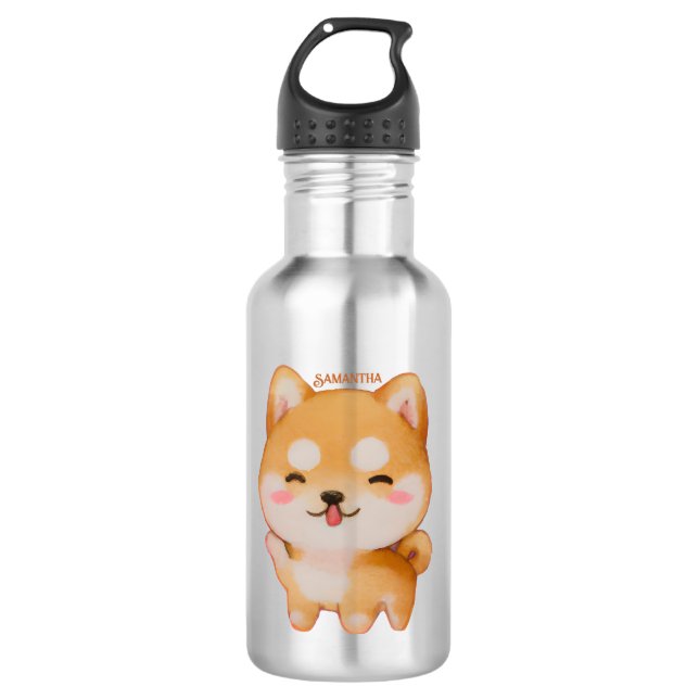 Kawaii Smiling Cartoon-Style Shiba Inu 532 Ml Water Bottle (Front)