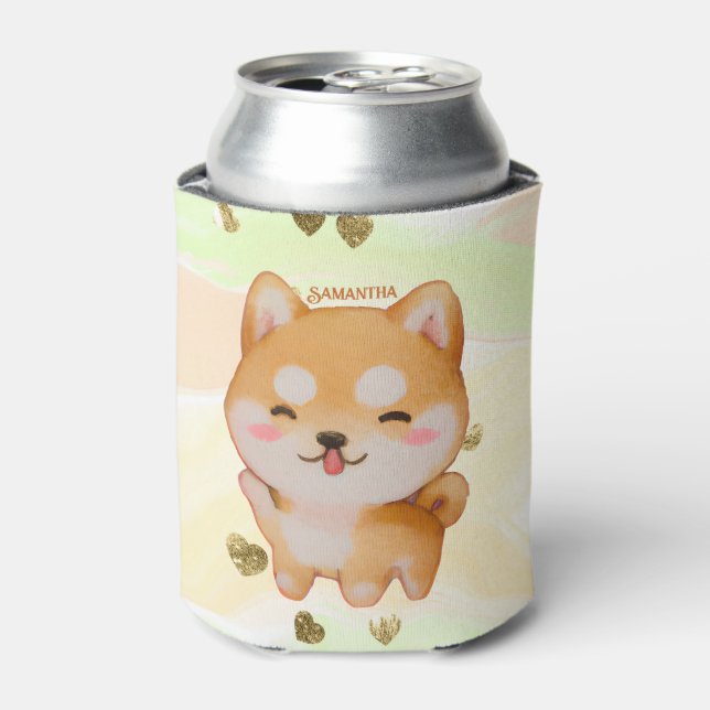 Kawaii Smiling Cartoon-Style Shiba Inu Can Cooler (Can Front)