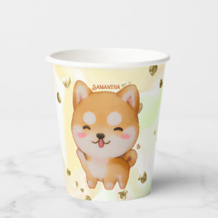 Kawaii Smiling Cartoon-Style Shiba Inu Paper Cups
