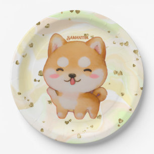Kawaii Smiling Cartoon-Style Shiba Inu Paper Plate
