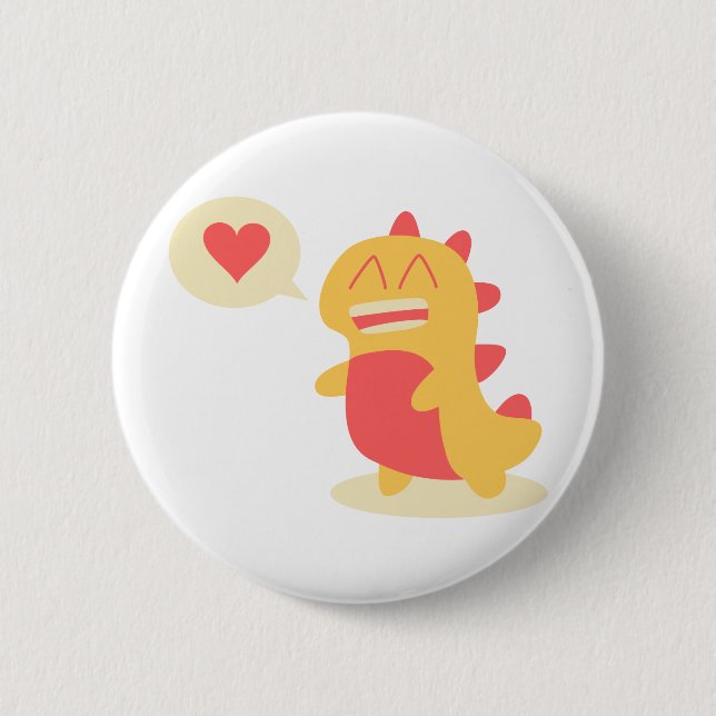 Kawaii smiling Dino talking about love 6 Cm Round Badge (Front)