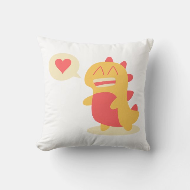 Kawaii smiling Dino talking about love Cushion (Front)